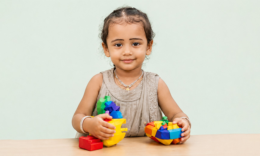 Preschool child in play-based learning activity, Junior Hope LKG-UKG program